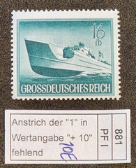 ERROR! WW2 WWII German Third Reich Nazi Variety Stamp MI 881 I Kriegsmarine boat