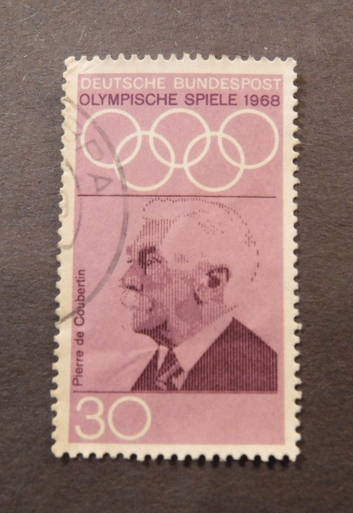 Scott#986, 1968, 30pf , Pierre de Coubertin 19th Olympic Games Used Stamp