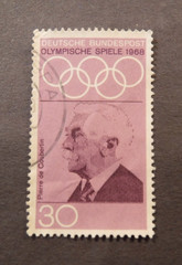 Scott#986, 1968, 30pf , Pierre de Coubertin 19th Olympic Games Used Stamp