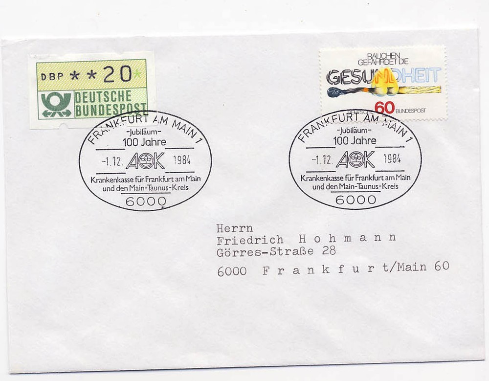 Germany 1984 Event Cover 100 Years AOK Computer Vending Stamp Krankenkasse