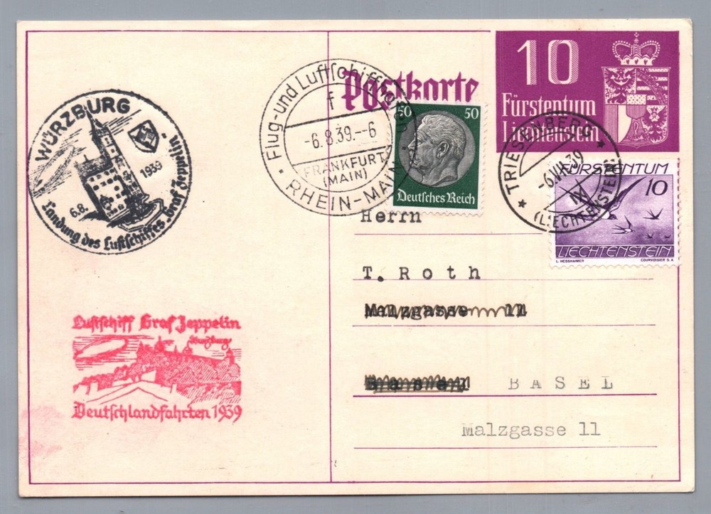 Graf Zeppelin document food trip-MiF to Basel-supply line Switzerland 1939