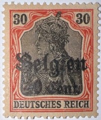 Travelstamps: Germany Offices in Belgium Stamps 30pf w/ 40c OP MOGH Wmk