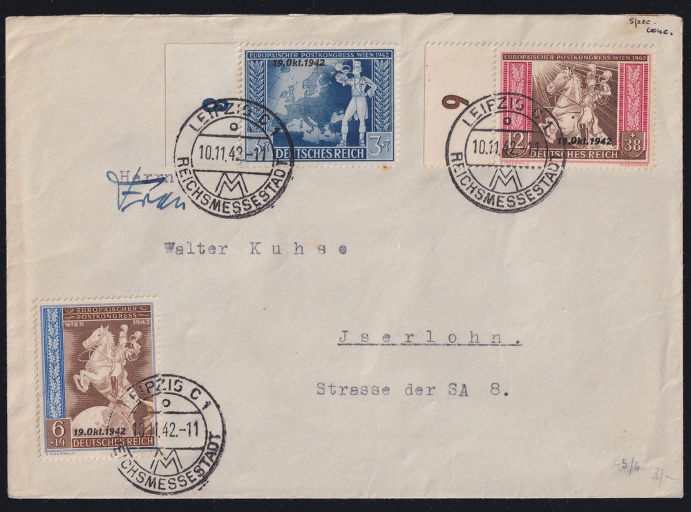 Germany | 1942 | EPUC Vienna | SG 813-815 | Good Used on Cover