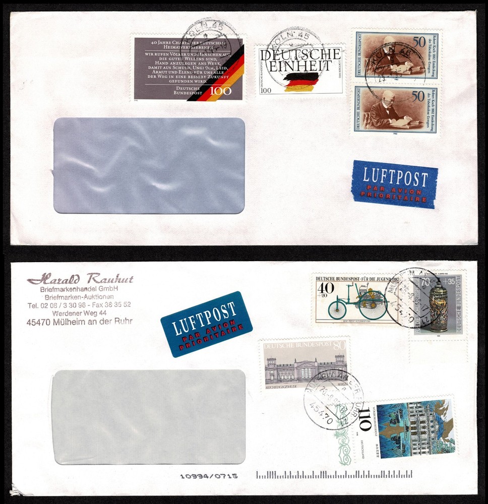 GERMANY Pair of Airmail Covers on windowed envelopes 1995 & 1999