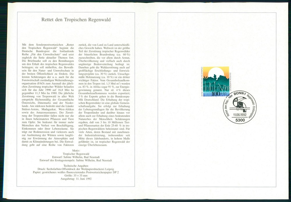 GERMANY FOLDER 1992/22 RETTUNG TROPISCHER REGENWALD VÖGEL