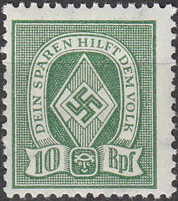 Stamp Germany Revenue WW2 3rd Reich Era HJ Sport Folk 010 Green MNH