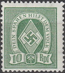 Stamp Germany Revenue WW2 3rd Reich Era HJ Sport Folk 010 Green MNH