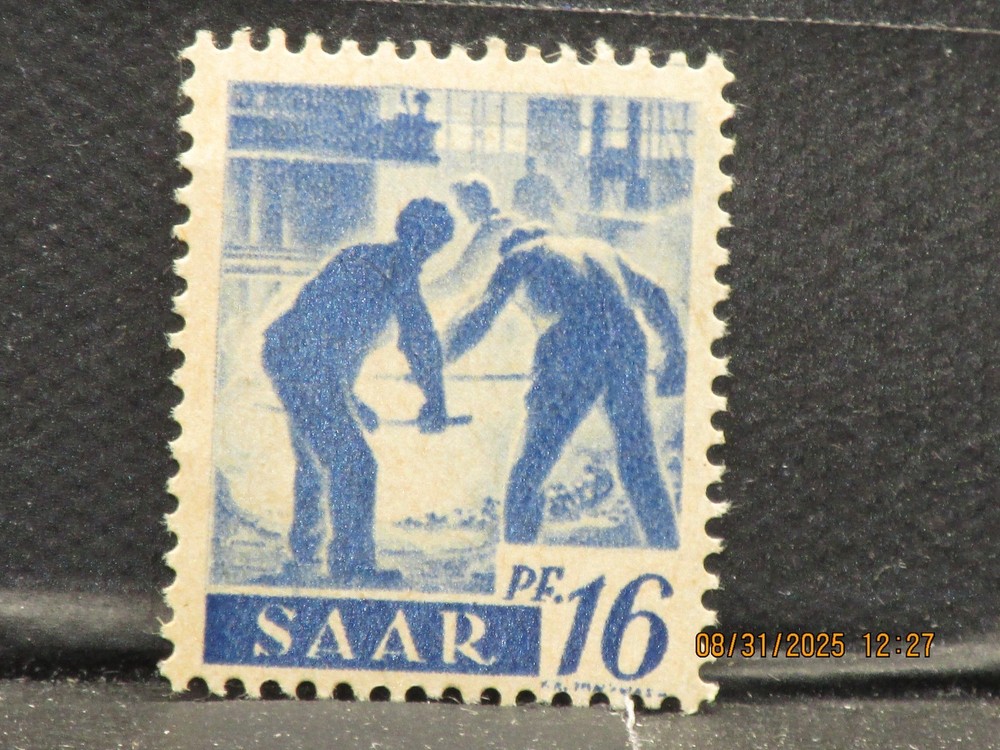 The listing is:(1)1947 Saarland Steel Workers Germany Stamp-LH-16p