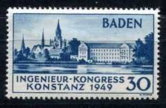 FRENCH ZONE BADEN 1949 46I ** MNH FLAWLESS KONSTANZ I (09579