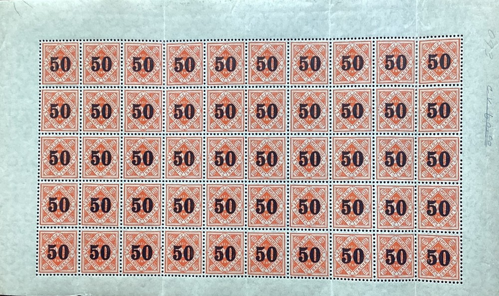 Germany 1923 Inflation Stamp Sheet 50 Overprint Dienstmarke MNH