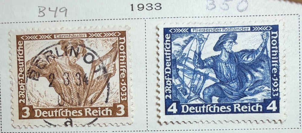 Germany Lot of 2 Stamps 1933 Scott Catalog B49-50 Semi-Postal Mix CXL, MH