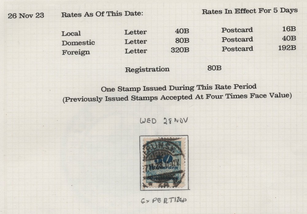GERMANY 1927 50 MILLIARDEN INFLATION STAMP USED RATE IN USE FOR 5 DAYS ONLY