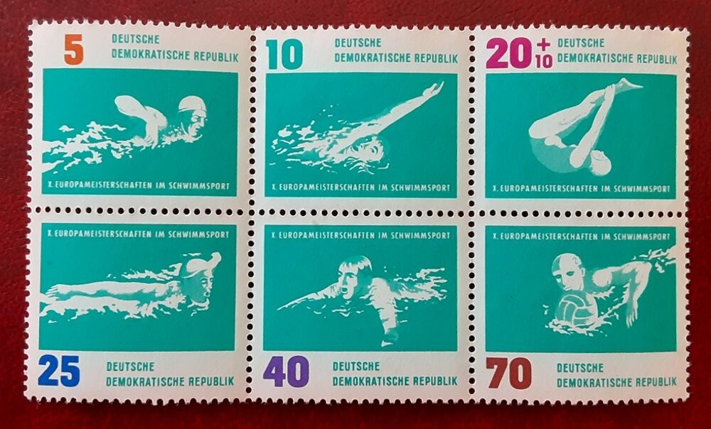 DDR Germany 1962 MNH Swimming Block Mi 907-912 Scott 625a XF 4626-1
