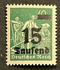 Travelstamps; 1923 Germany OP Stamp #279- 15 Tausend on 40m Farming Mint MNH OG