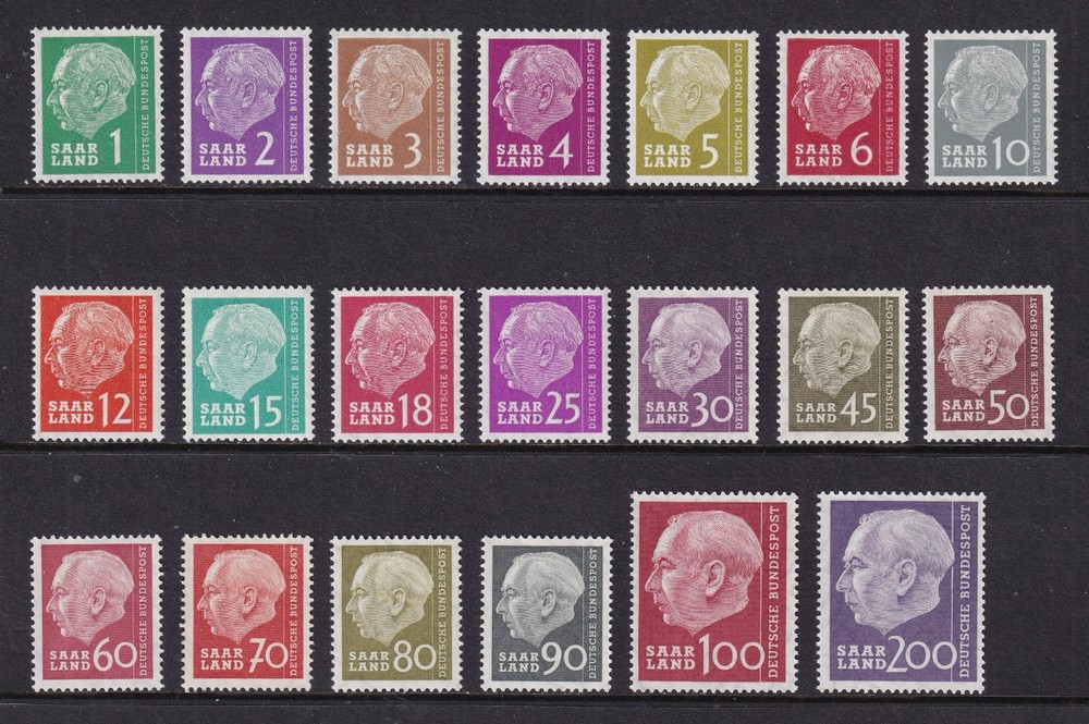 GERMANY 1957 Saar Heuss 1st Issue set of 20 SG 377-396 MNH/** (CV £34)