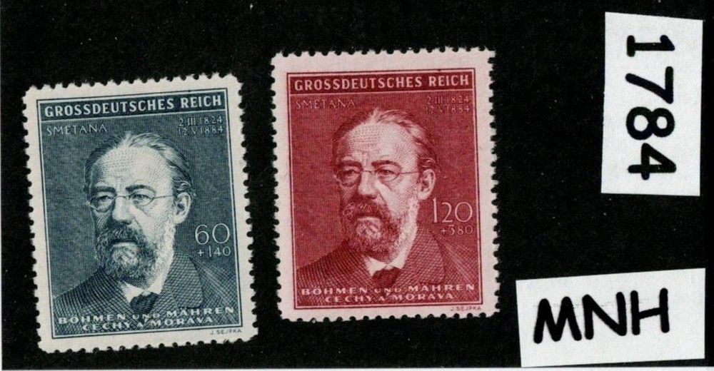 MNH Stamp set Sc B27-B28 Germany Czech Occupation 1944 Friedrich Smetana ##1784