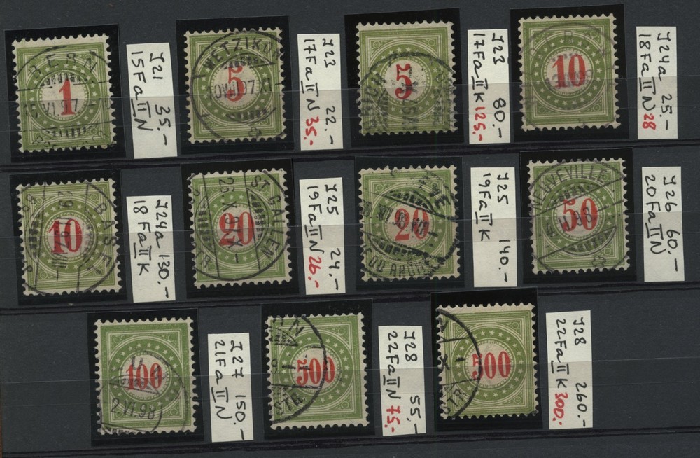 SWITZERLAND 1897 Zumstein Dues Fahlgr.-Olivgr. 15F-22F Used CV€1104.00