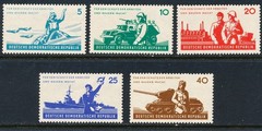 GERMANY DDR 1962, NAT’L PEOPLE’S ARMY SET, TANK,SHIP,PLANE,SOLDIER, SCT 598-602