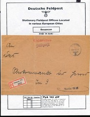 Germany WWII 1941 Registered Feldpost Cover Besancon France to Berlin R Label