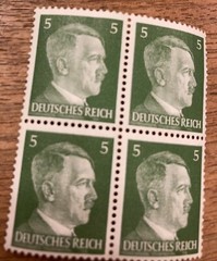 Block of 4 Adolph Hitler 5 pfennings postage stamps MNH. WW2 era