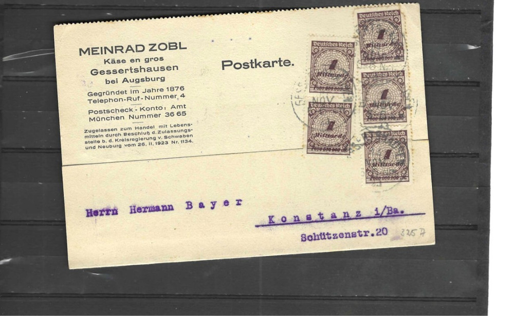 GERMANY POSTAL CARD 1923 INFLATION COMMERCIAL FRANKING! CANCELS! AV #678