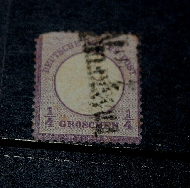 GERMANY 1872 1/4g VIOLET EMBOSSED ARMS TYPE ISSUE F/USED