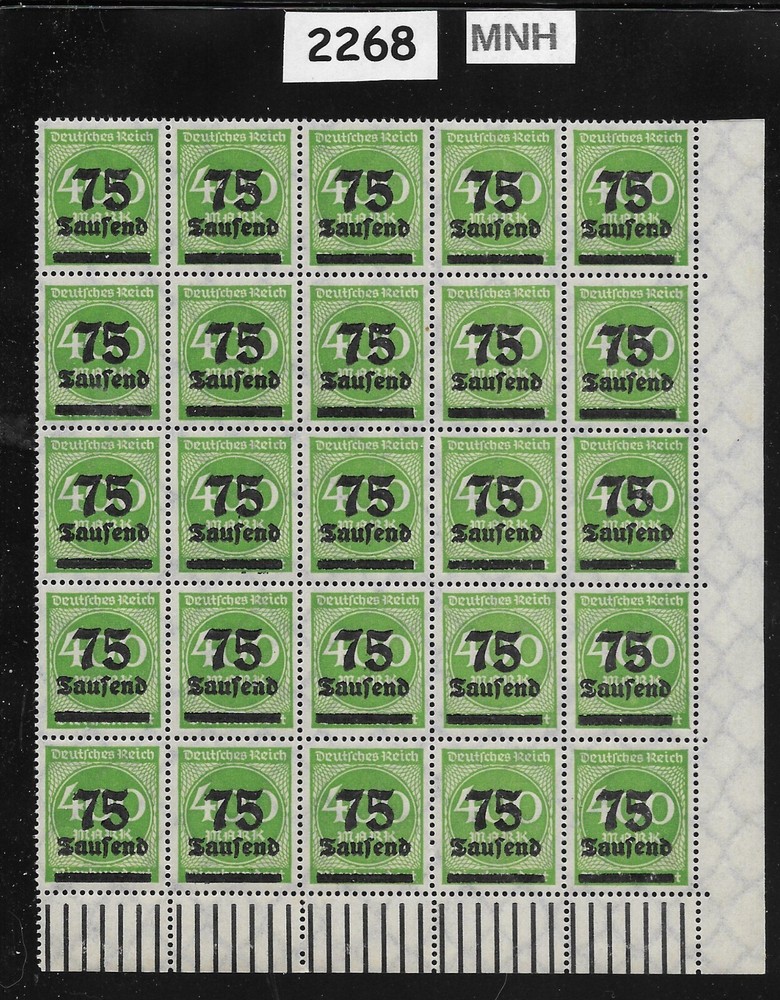 MNH Stamp block Overprint 75K over 400 Mark Sc 251 German Republic 1923 #2268