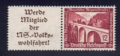 Germany – 1936 ZdMiNr W111, A11.1 label (L) se-tenant with 12pf Alpine road