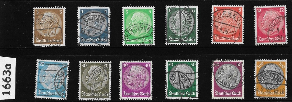 Stamps POSTMARKS Third Reich Germany President Hindenburg 1932-1936 #1663a