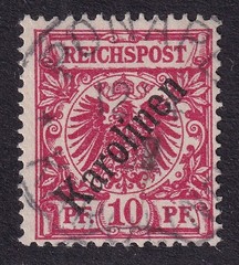 CAROLINE ISLANDS 1899 First Overprint 10pf Carmine SG 3 Used (CV £190)