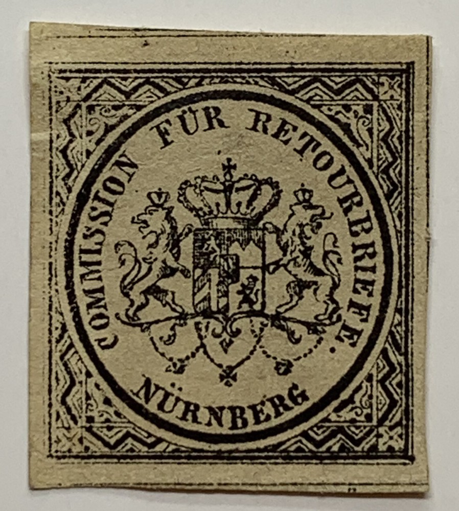 1865 NURNBERG STAMP COMMISSION FOR RETOURBRIEFE (RETURNED MAIL) NUREMBURG