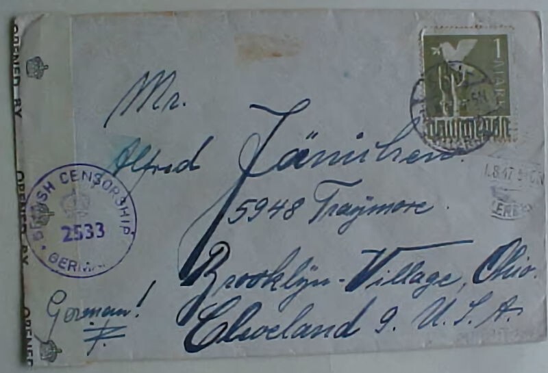 GERMANY IM PEACE DOVE SINGLE KIEL 31 AU 1947 CENSORED IF AIRMAIL SINGLE WOULD