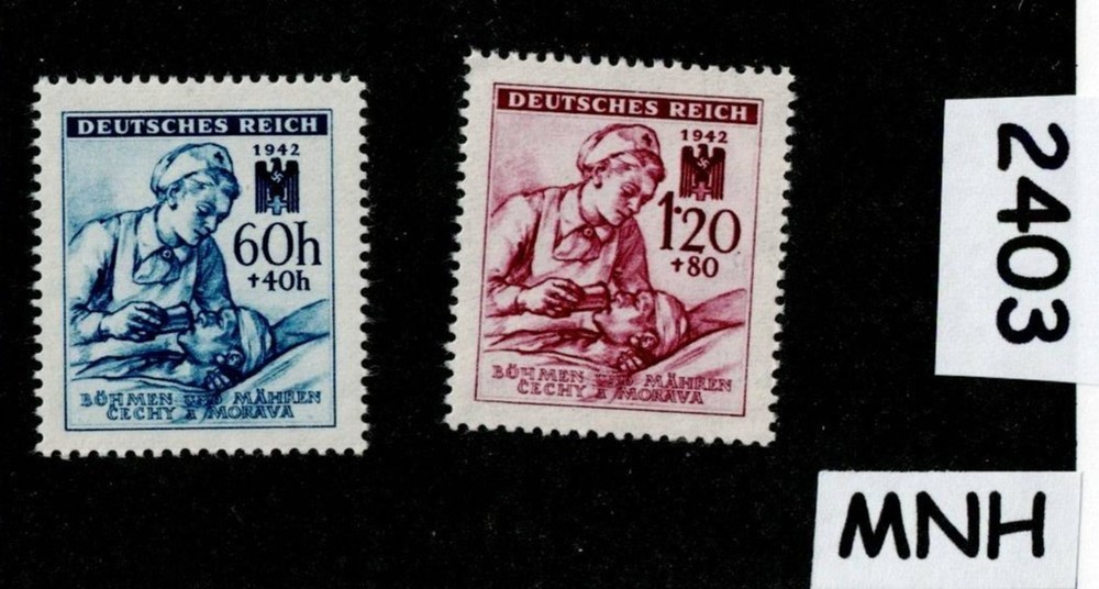 MNH stamp set 1942 B11-B12 Red Cross Nurses WWII Germany Occupation BaM #2403