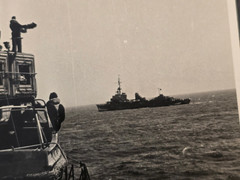 Original WW2 German Third Reich Kriegsmarine Warship at sea Postcard sized Photo