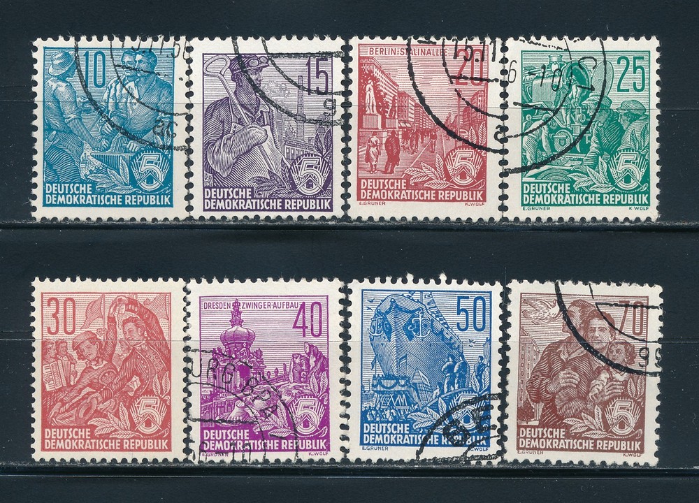 Germany Stamps DDR Lot Scott 221-228 1954 Surcharged Five Year Plan