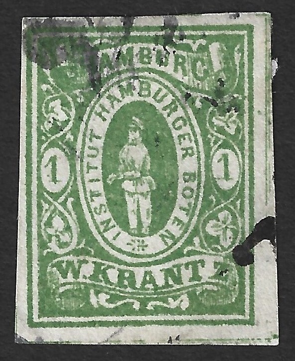 Germany HAMBURG Boten W. Krantz 1863 1/2pf local post stamp imperf used #6