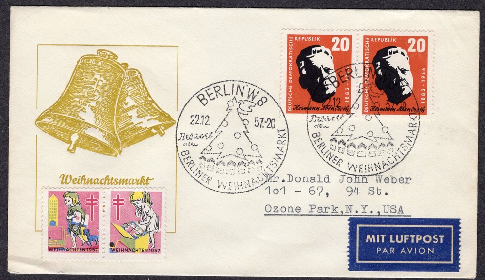 1957 East Berliner Weihnachtsmarkt (Scott 309-310) DDR Event Cover NM909