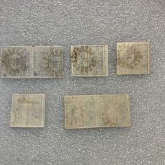7 USED Antique Authentic Bavaria Bayern Stamps Blue 3 Kreuzer Numeral; 1850-1862