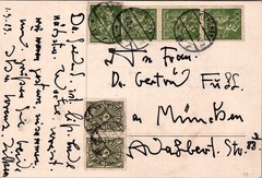 GERMANY 1923 INFLATION ILLUSTRATED POSTCARD MULT FRANKED ADDR & POSTMARK MUNCHEN