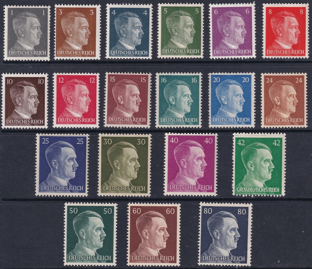 AUTHENTIC Historical Artifact 1941 WWII Adolf Hitler Set 19 Stamps SALE! MNH
