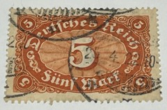 1922 GERMANY HYPERINFLATION LOW VALUE 5 MARKS STAMP USED
