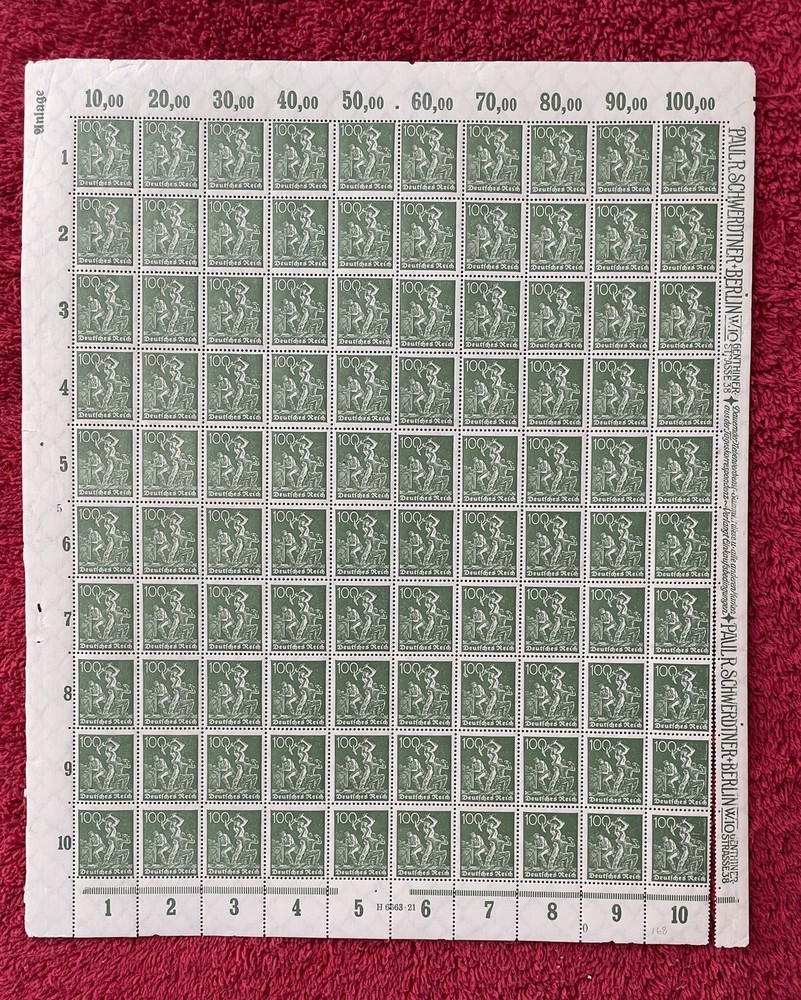 Germany #146, 100pfennig Pre-Hyperinflation Mint sheet/100 (R12-107/2)