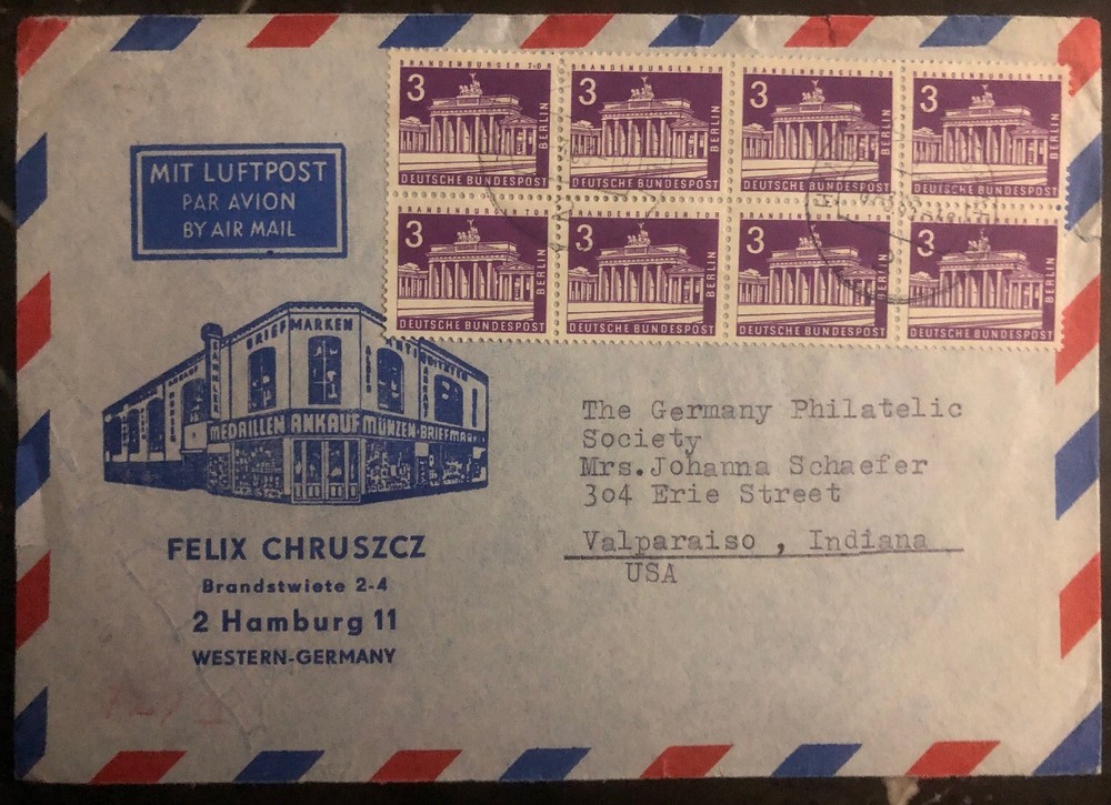 1965 Hamburg Germany Commercial Airmail Cover To Valparaiso IN USA Great Frank