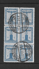 GERMANY SCOTT S3 USED BLOCK/6 – 1936 4pf DULL BLUE FRANCHISE ISSUE