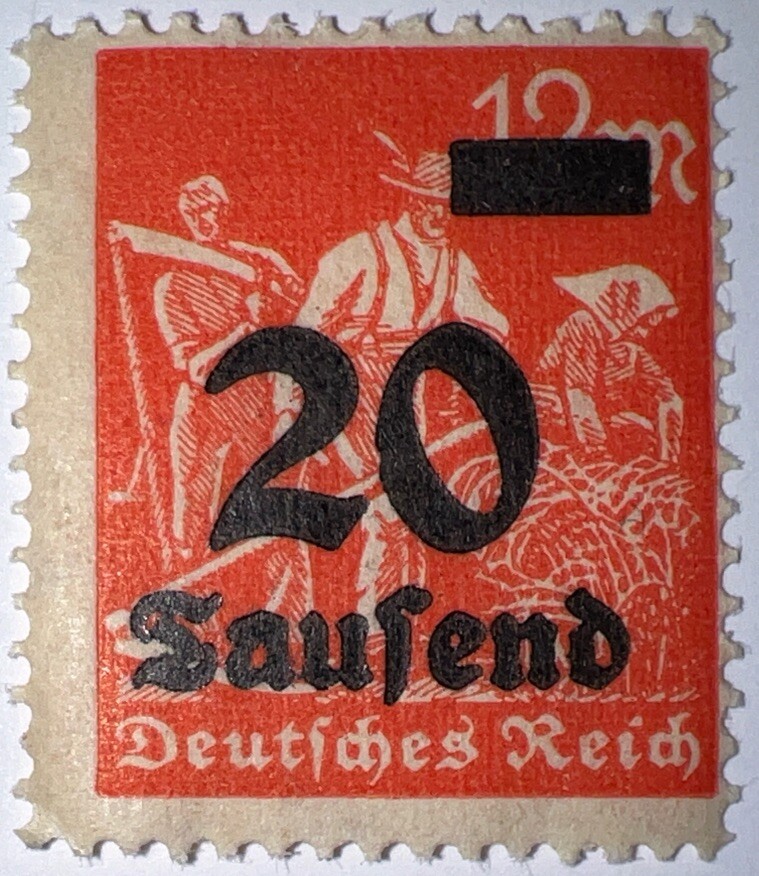 Travelstamps: 1923 Germany Stamps 20 Saufend on 12M, OP, MOGNH Never Hinged