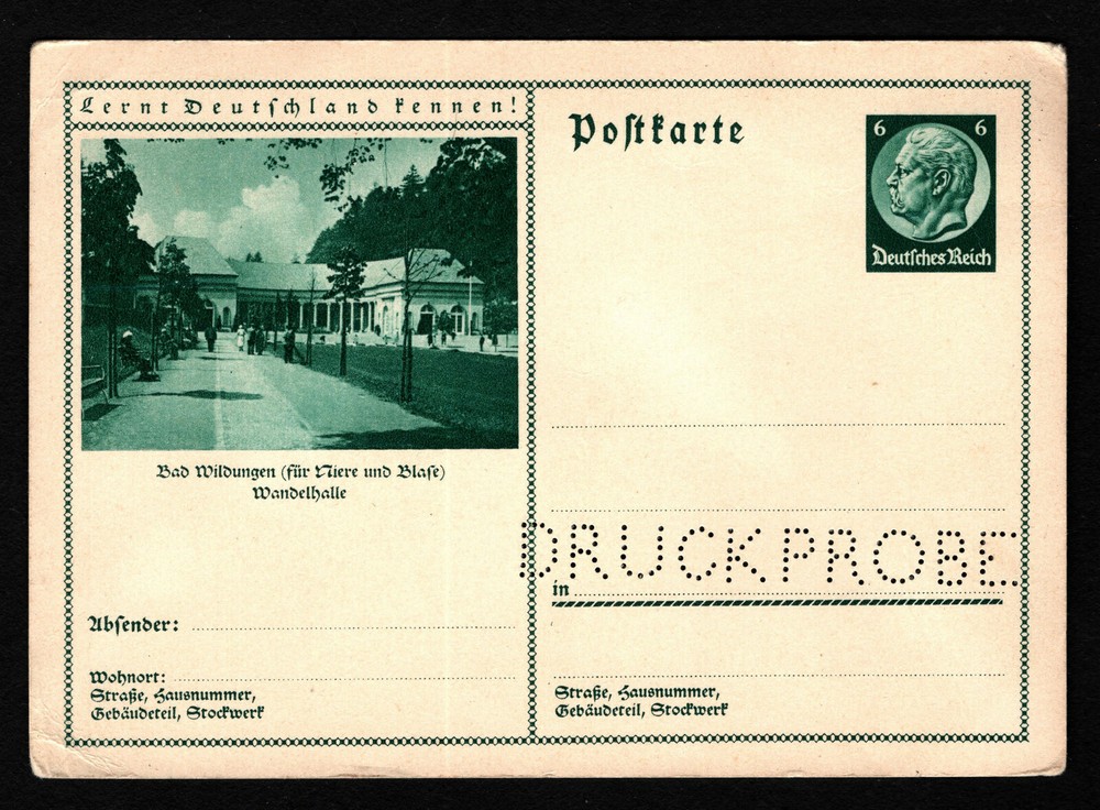 OPC 1934 6pf Hindenburg Druckprobe Specimen Postal Stationary Card