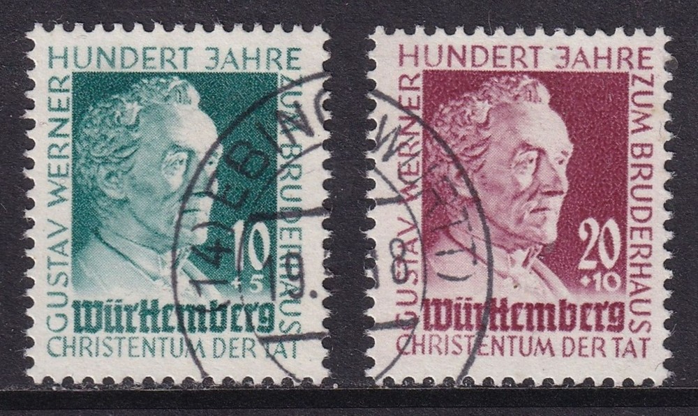 GERMANY 1949 Wurttemberg Zum Bruderhaus set of 2 SG FW47-FW48 Used (CV £40)