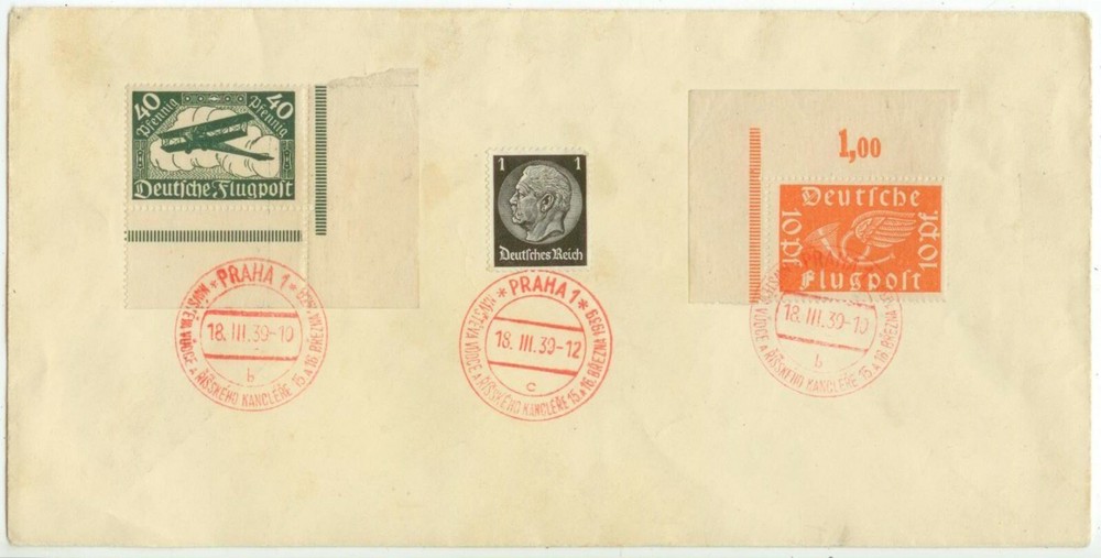 interesting March 18 1939 Prague Czechoslovakia early German occupation C1 & C2