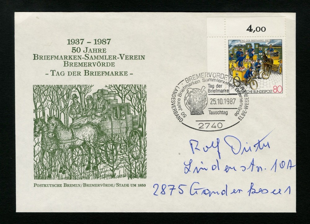 Germany First Republic 1987 FDC First Day Cover Stamp Day Issue sc 1515 Stamp