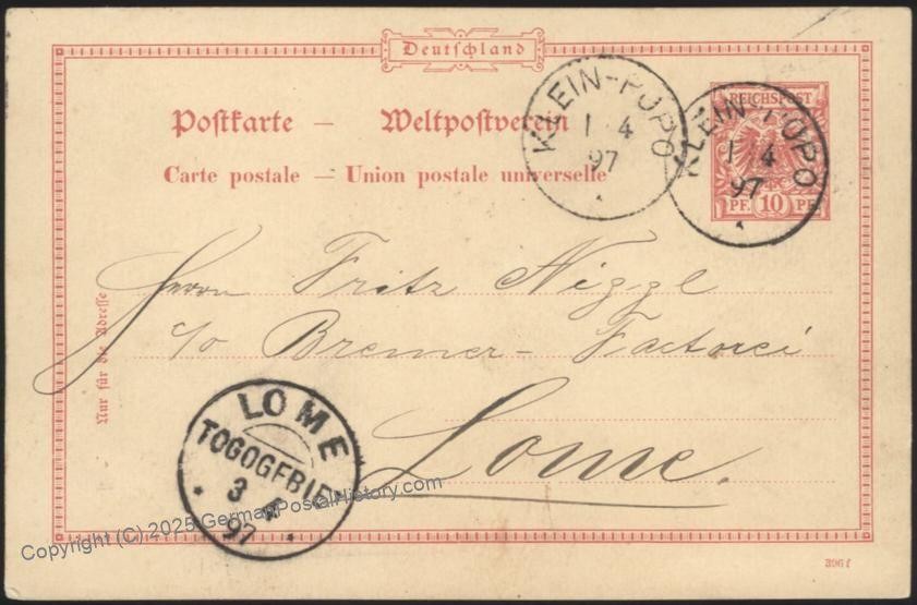 Germany 1897 KLEIN-POPO Togo Forerunner Postal Card Cover 115464